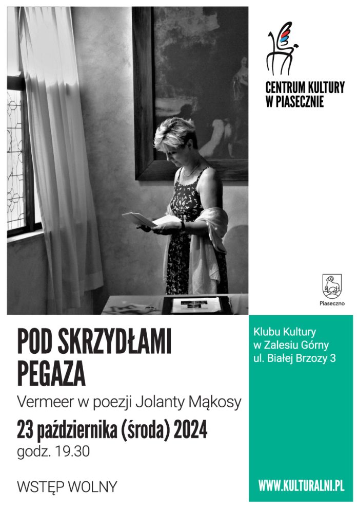 Plakat promujący wydarzenie Pod skrzydłami pegaza - Varmeer w poezji Jolanty Mąkosy