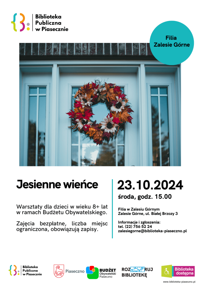 Plakat promujący warsztaty Jesienne wieńce - warsztaty dla dzieci