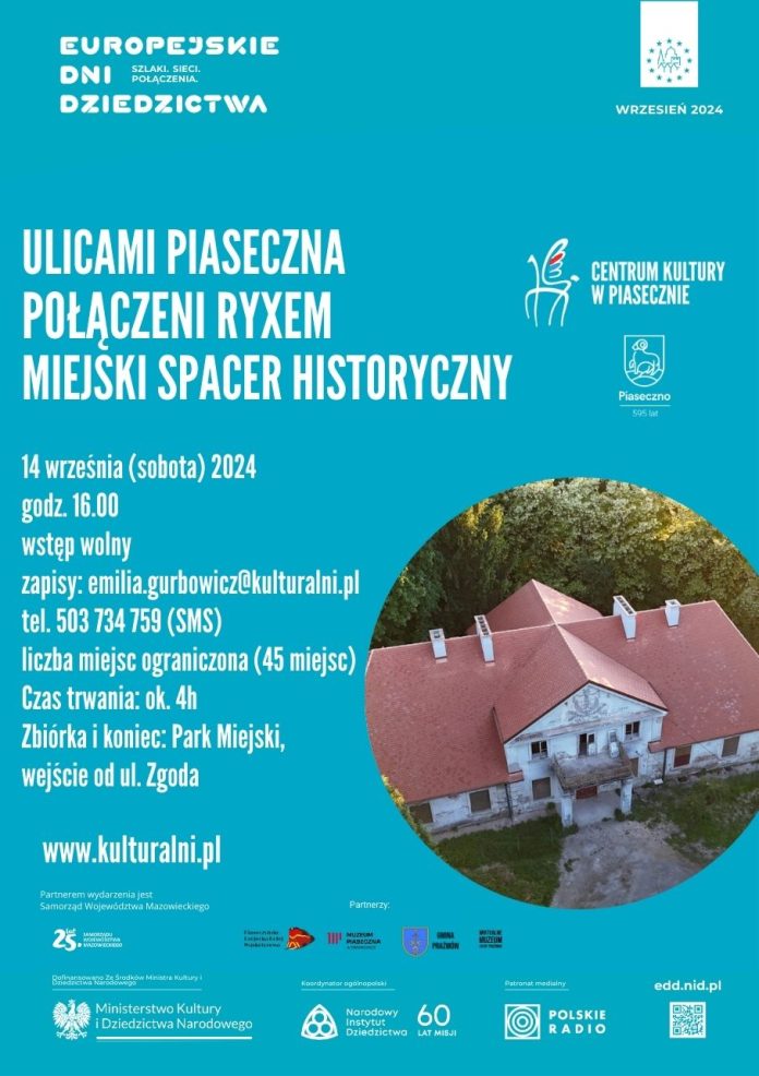 plakat Połączeni Ryxem - Ulicami Piaseczna miejski spacer historyczny