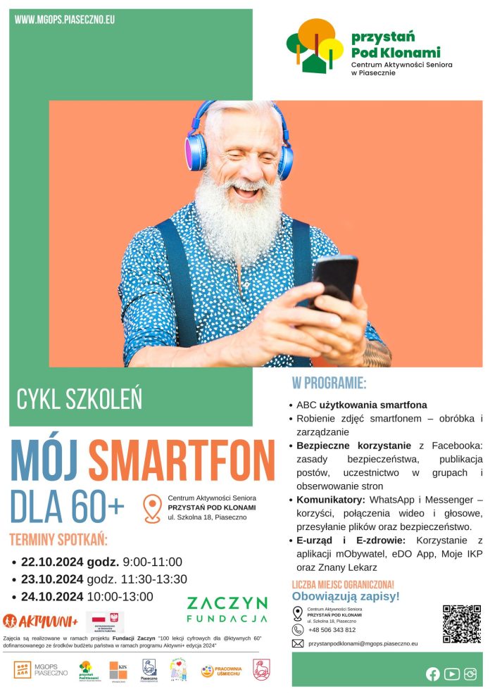 Plakat Szkolenie z obsługi telefonu dla osób 60+