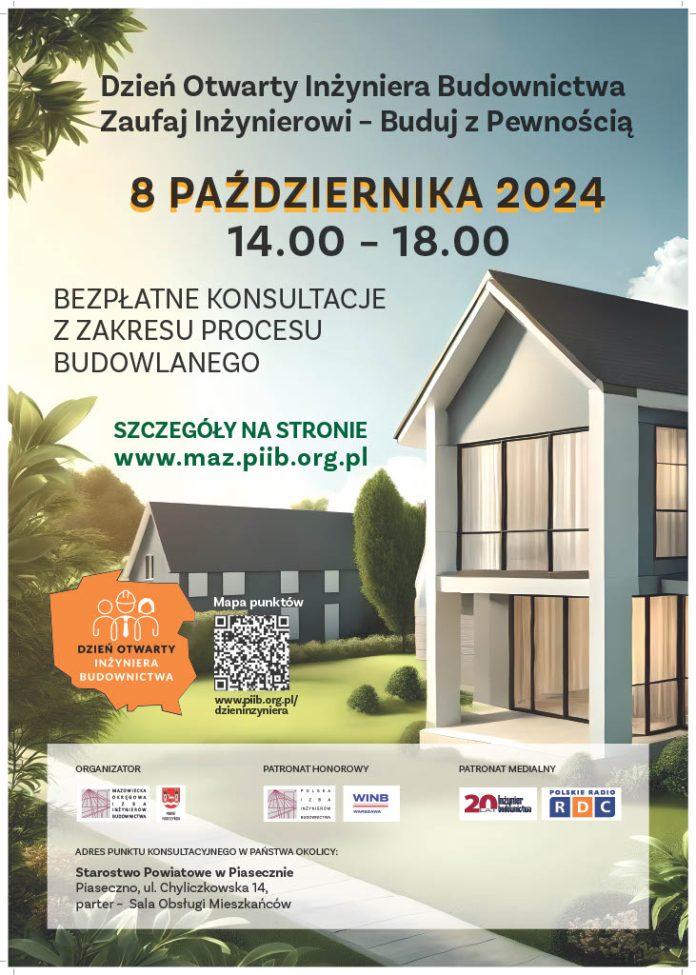 Plakat Dzień Otwarty Inżynierów Budownictwa w Piasecznie 2024