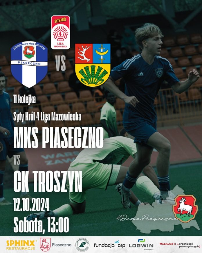 Plakat MKS Piaseczno vs KS CK Troszyn - mecz piłki nożnej w Piasecznie