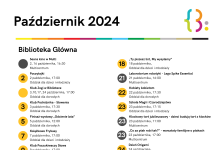 Plakat Październik 2024 w Bibliotece Publicznej w Piasecznie