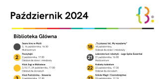 Plakat Październik 2024 w Bibliotece Publicznej w Piasecznie