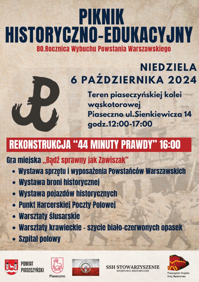 Plakat Piknik historyczno-edukacyjny oraz rekonstrukcja Powstania Warszawskiego