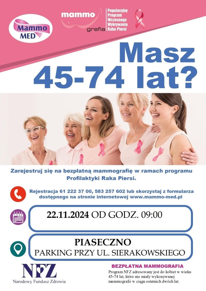 Plakat Bezpłatna mammografia w Piasecznie