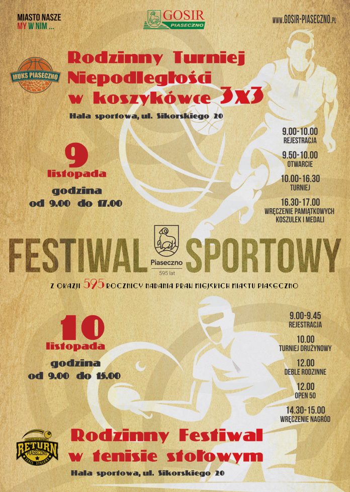 Plakat Festiwal sportowy z okazji 595-lecia praw miejskich Piaseczna