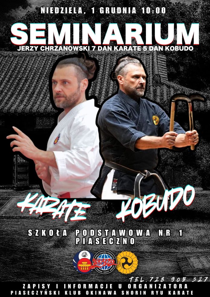 Plakat Seminarium z mistrzem karate w Piasecznie