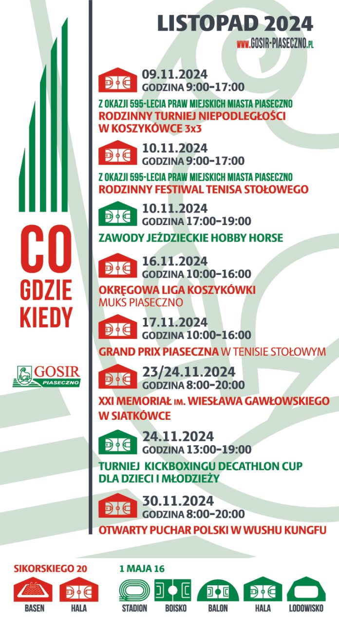 Plakat Sportowy listopad 2024 w GOSiR Piaseczno