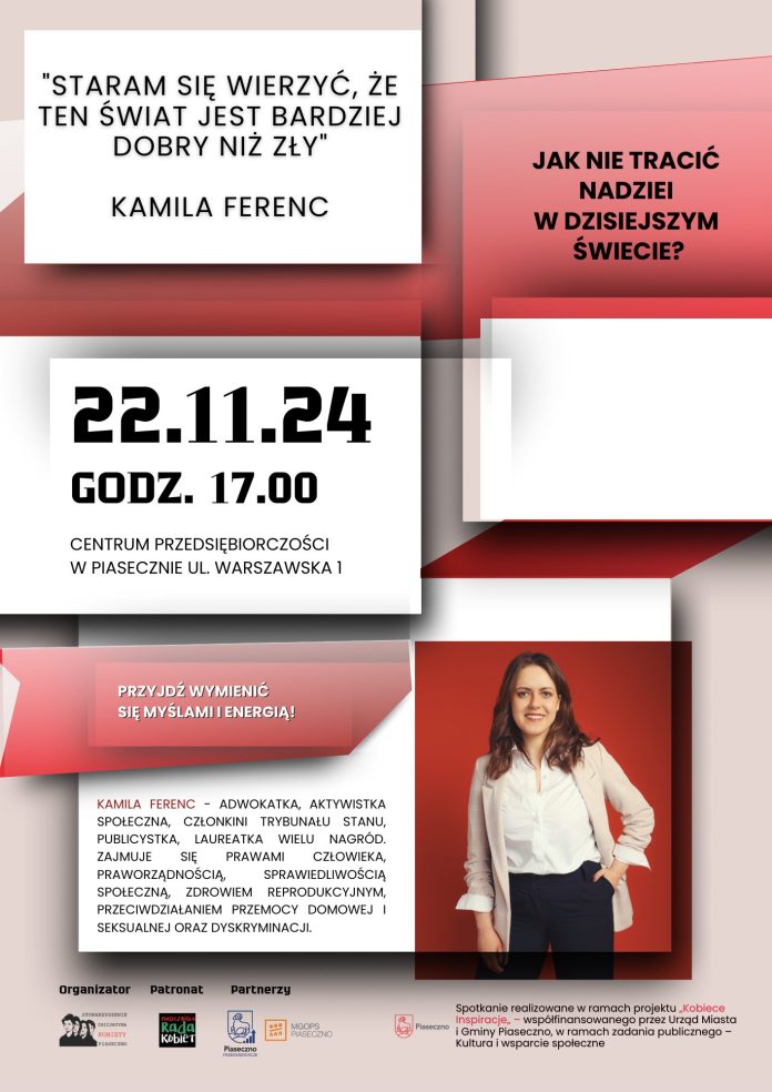 plakat Spotkanie z Kamilą Ferenc w Piasecznie