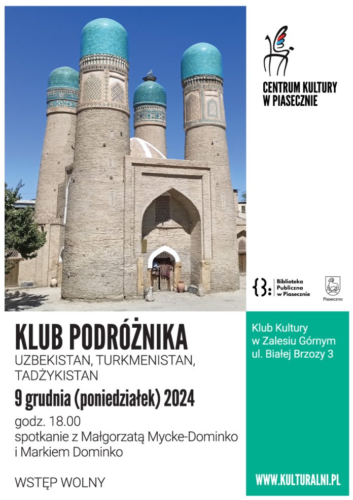 plakat Uzbekistan, Turkmenistan, Tadżykistan - Klub Podróżnika Zalesie Górne