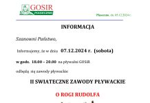 Zamknięcie basenu w dniu 07.12.2024 (w godz. 18:00 - 20:00) - Zawody Fundacji SOS dla Sportu