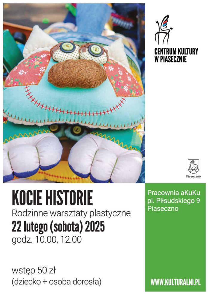 plakat KOCIE HISTORIE rodzinne warsztaty plastyczne