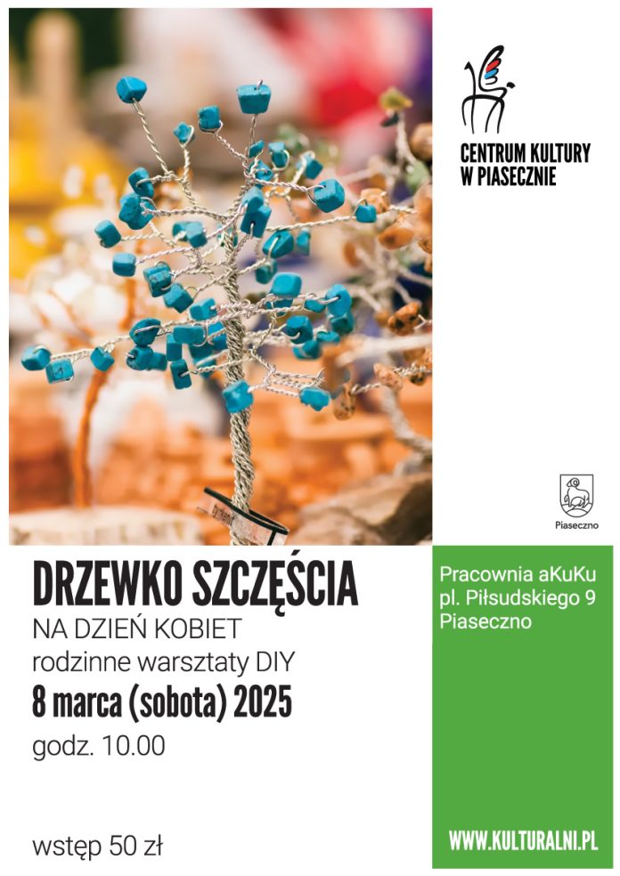 plakat Drzewko Szczęścia na Dzień Kobiet rodzinne warsztaty DIY w Piasecznie