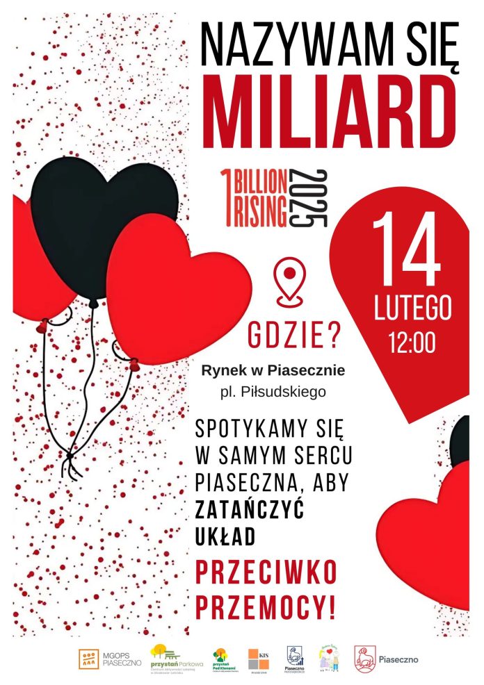 plakat One Billion Rising wspólnie przeciwko przemocy w Piasecznie