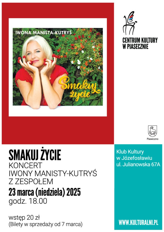 plakat Smakuj Życie koncert Iwony Manisty-Kutryś z zespołem w Józefosławiu