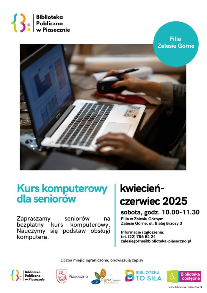 plakat Kurs komputerowy dla seniorów w Zalesiu Górnym