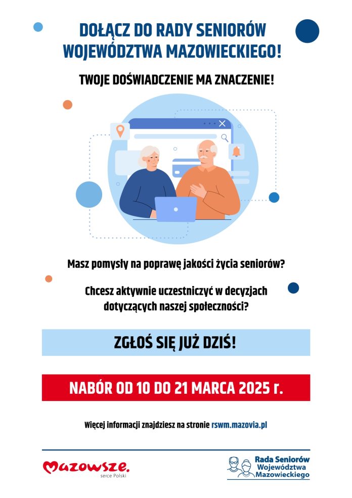 plakat Nabór kandydatów do Rady Seniorów Województwa Mazowieckiego - kadencja II