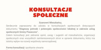 Konsultacje na temat dokumentu Diagnoza potrzeb i potencjału społeczności lokalnej w zakresie usług społecznych gminy Piaseczno