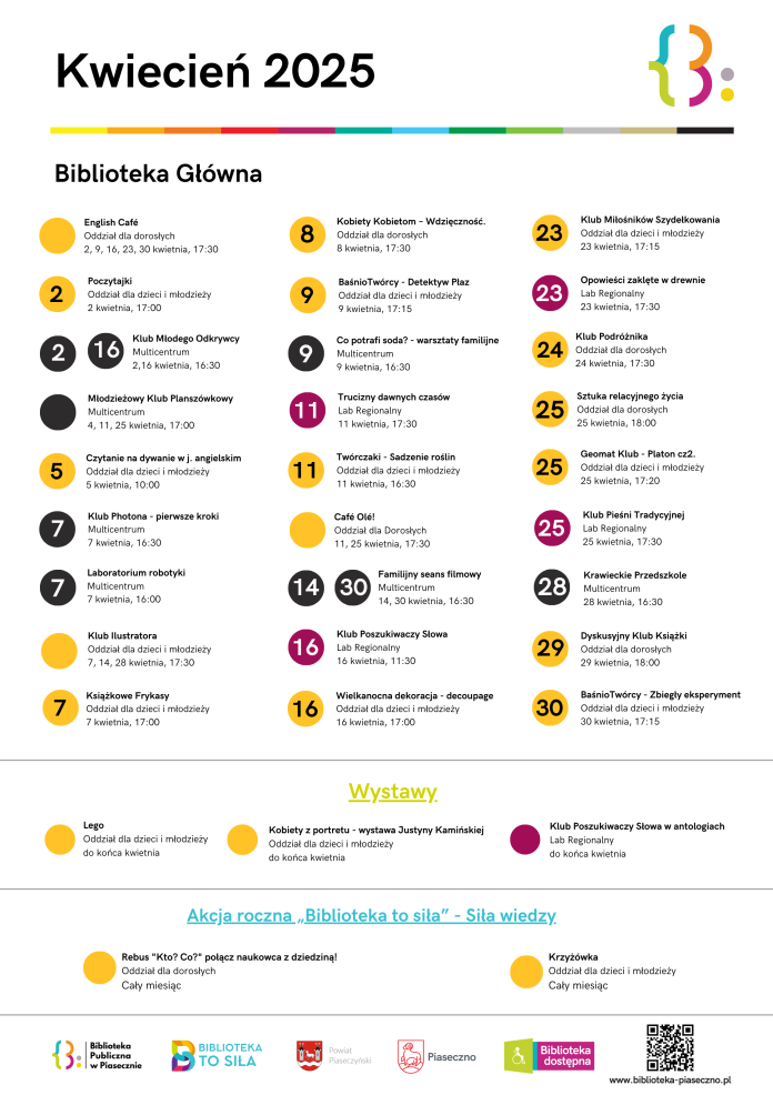plakat Kwiecień 2025 w Bibliotece Publicznej w Piasecznie