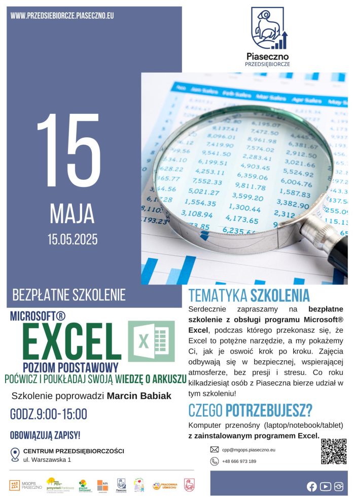 Microsoft Excel poziom podstawowy - bezpłatne szkolenie w Piasecznie