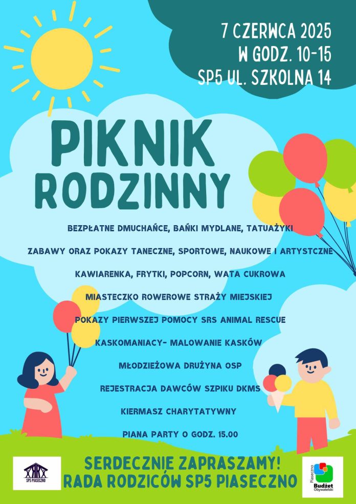 plakat Piknik rodzinny w Szkole Podstawowej nr 5 w Piasecznie
