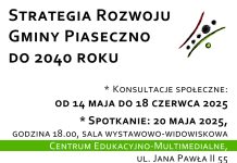 plakat Konsultacje społeczne dotyczące projektu Strategii rozwoju gminy Piaseczno do roku 2040