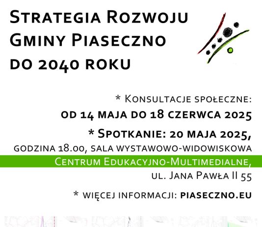 plakat Konsultacje społeczne dotyczące projektu Strategii rozwoju gminy Piaseczno do roku 2040