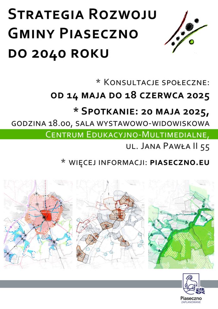 plakat Konsultacje społeczne dotyczące projektu Strategii rozwoju gminy Piaseczno do roku 2040