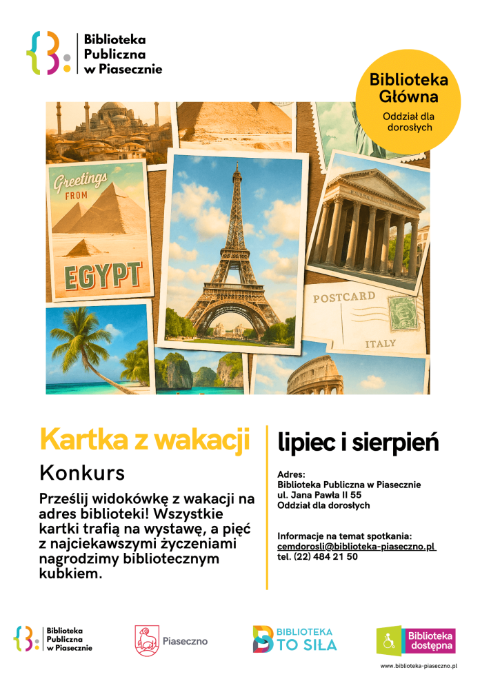 Kartka z wakacji wakacyjny konkurs Biblioteki Publicznej w Piasecznie