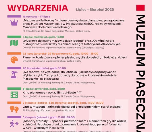 Wykaz wydarzeń wakacyjnych w Muzeum Piaseczna
