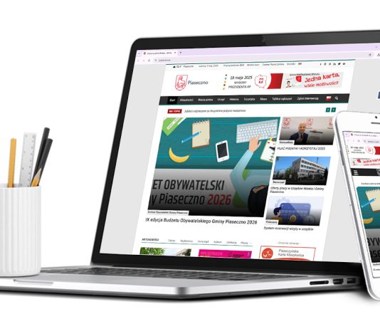 Strona urzędu piaseczno.eu na laptopie oraz telefonie komórkowym