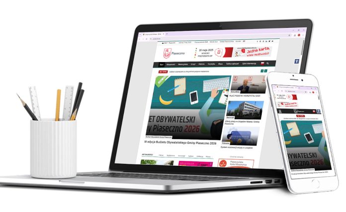 Strona urzędu piaseczno.eu na laptopie oraz telefonie komórkowym