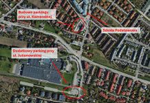 mapka z zaznaczonymi parkingami
