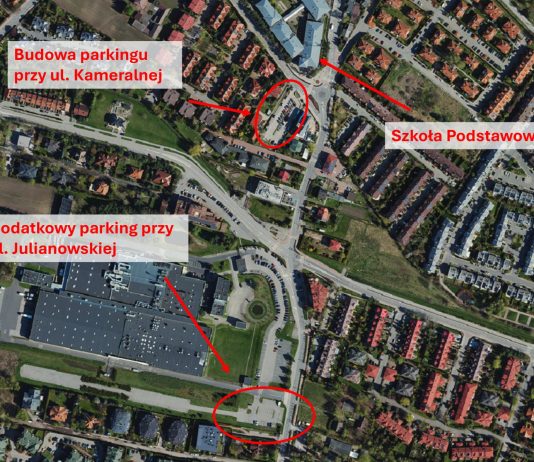 mapka z zaznaczonymi parkingami