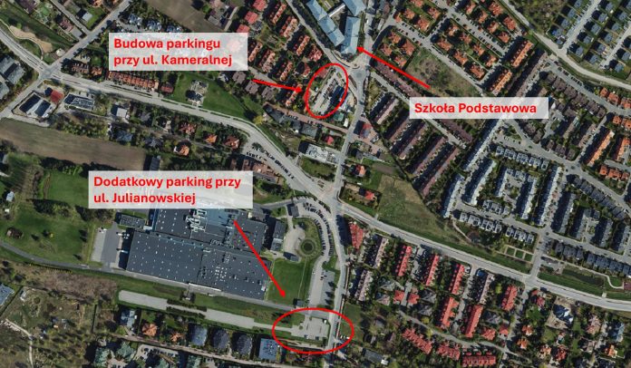 mapka z zaznaczonymi parkingami