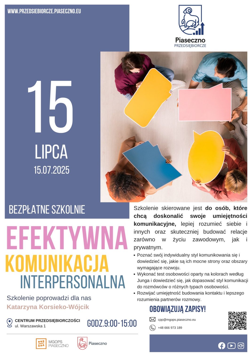 Efektywna komunikacja interpersonalna - bezpłatne szkolenie w Centrum Przedsiębiorczości Piaseczno