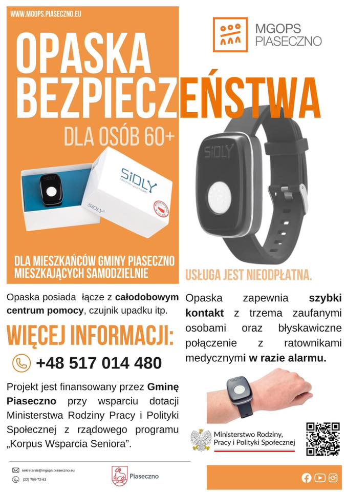Opaska bezpieczeństwa dla seniora z terenu gminy Piaseczno 60+