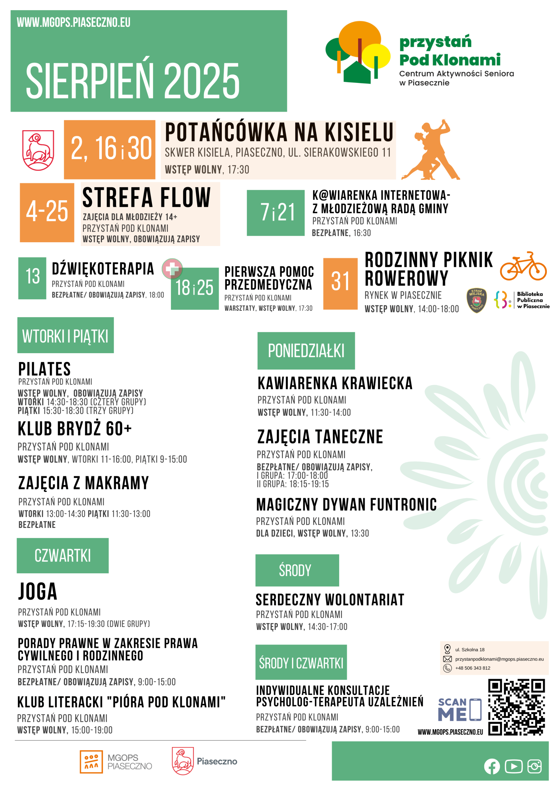 Przystań Pod Klonami – Centrum Aktywności Seniora w Piasecznie Sierpień 2025 z MGOPS Piaseczno