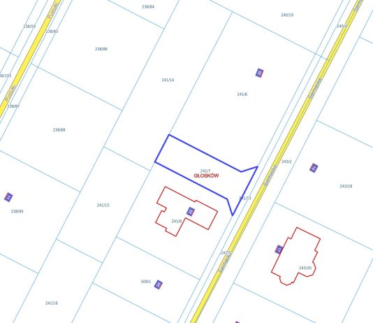 Sprzedaż części nieruchomości gruntowej niezabudowanej położonej w Głoskowie, oznaczonej jako działka ew. 241/7 o powierzchni 321m.kw.