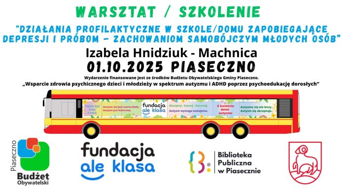 szkolenie 1 październik banerek z nazwą i data wydarzenia Szkolenie Działania profilaktyczne w szkole i w domu zapobiegające depresji i próbom samobójczym młodych osób