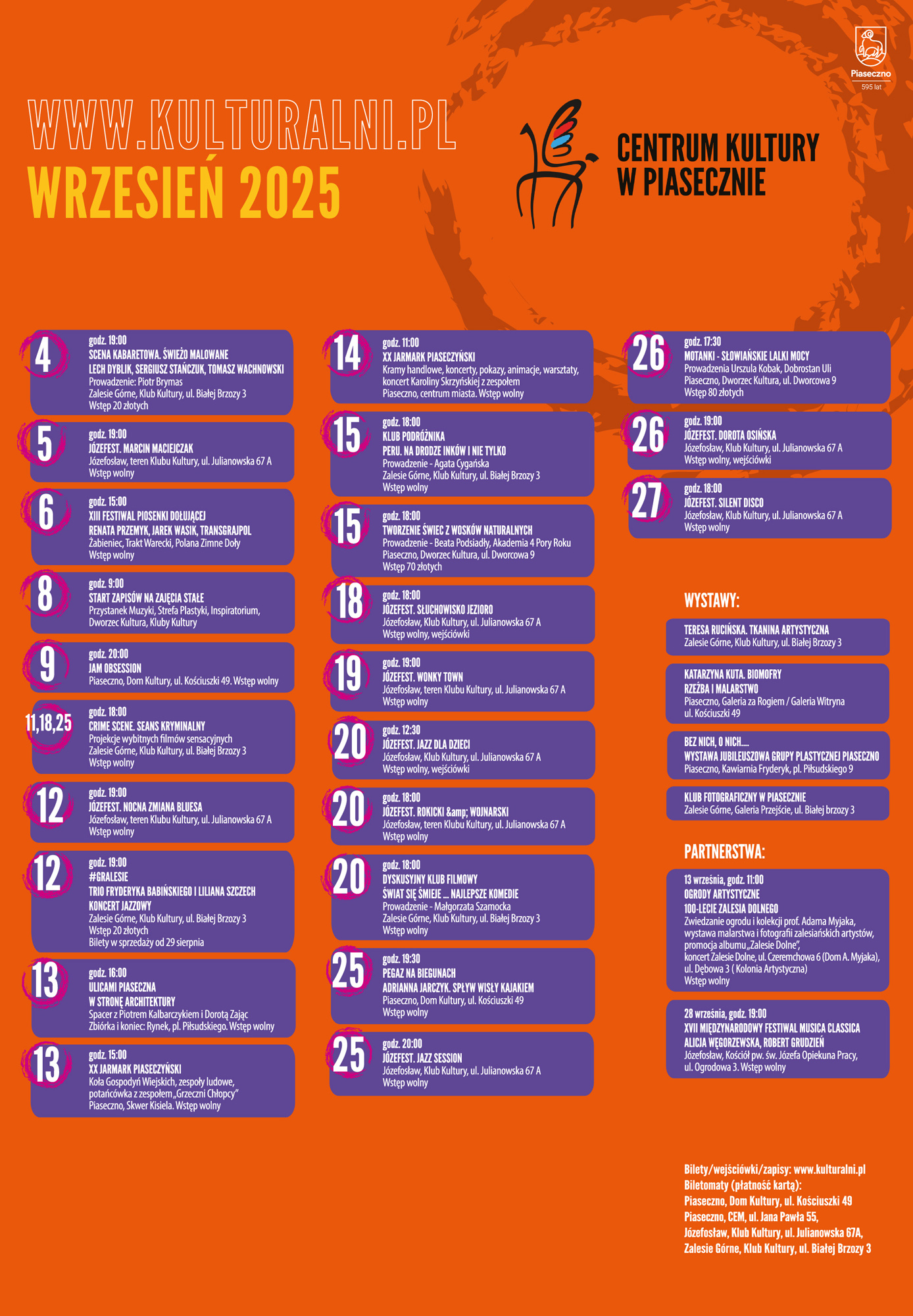 Kalendarz wydarzeń kulturalnych Centym Kultury na wrzesień 2025