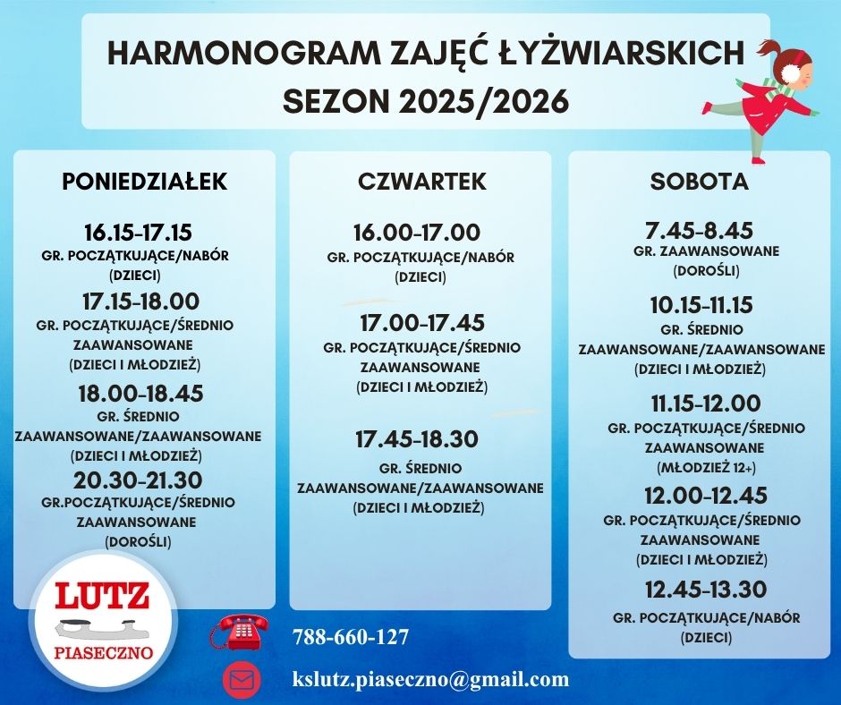 Harmonogram zajęć łyżwiarskich sezon 2025/2026