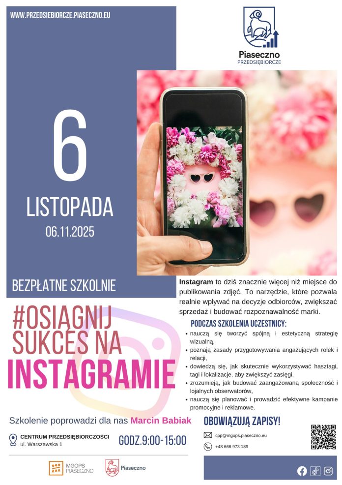 Osiągnij sukces na Instagramie szkolenie w Centrum Przedsiębiorczości w Piasecznie