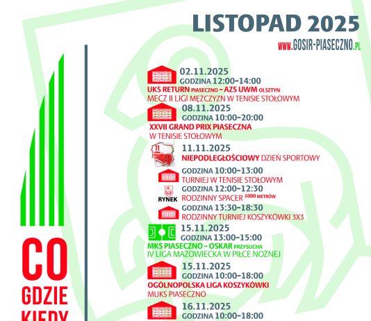 Sportowy Listopad w GOSiR Piaseczno - kalendarz imprez sportowych