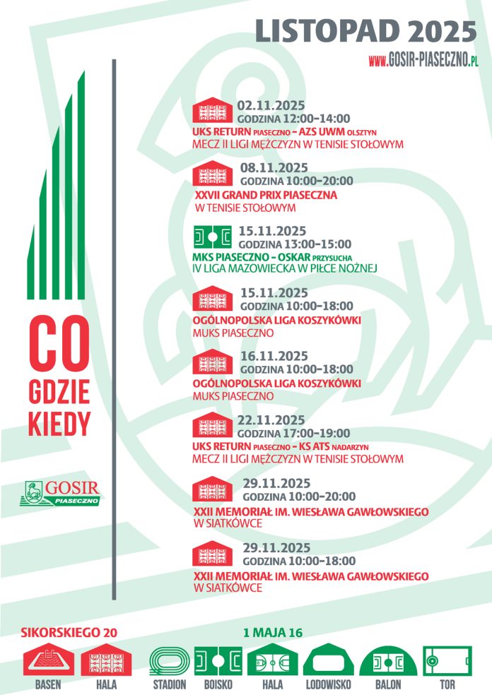Sportowy listopad 2025 w GOSiR Piaseczno Sportowy listopad 2025 w GOSiR Piaseczno