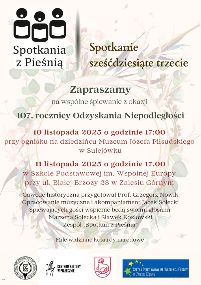 107. rocznica Odzyskania Niepodległości spotkania z pieśnią w Zalesiu Górnym 107. rocznica Odzyskania Niepodległości spotkania z pieśnią w Zalesiu Górnym