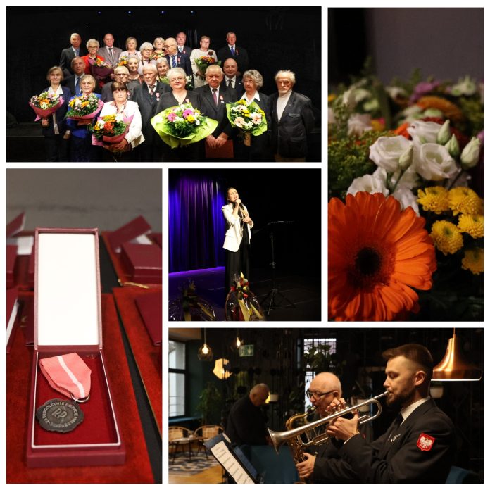 Jubilaci uhonorowani kolaż zdjęć z uroczystości