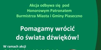 plakat z informacja na temat badań Tydzień Bezpłatnych Badań Słuchu