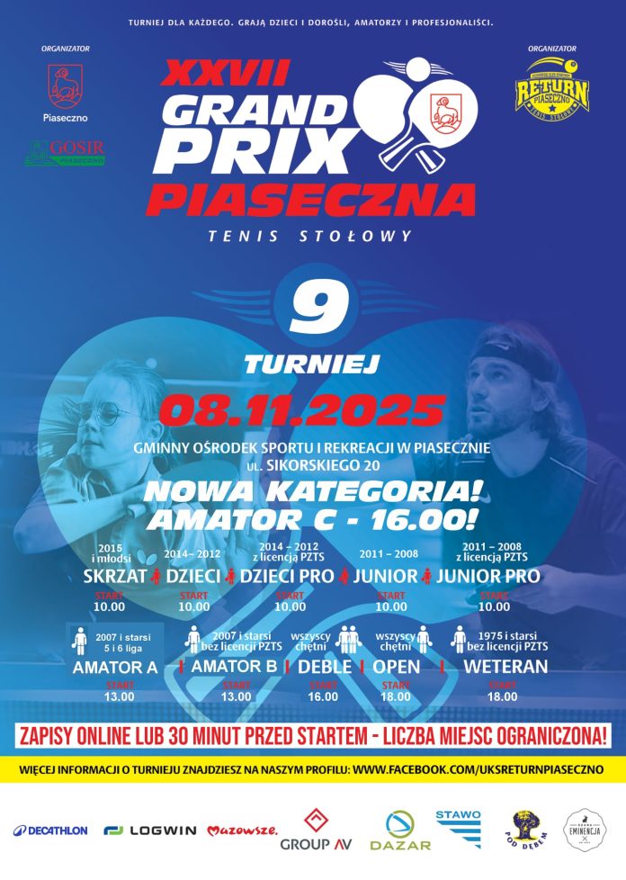 Grand Prix Piaseczna w tenisie stołowym w GOSiR Piaseczno